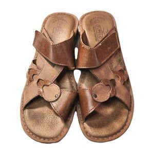 Fly Flot Italian Brown Leather Slip-On Orthopedic Sandals Comfort SZ 7